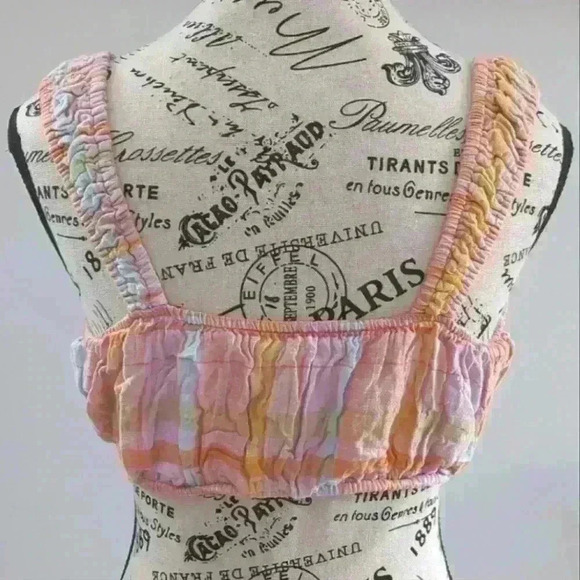 AMERICAN EAGLE | Women's Multicolored Woven Plaid Cropped Bra Cami - Picture 5 of 6